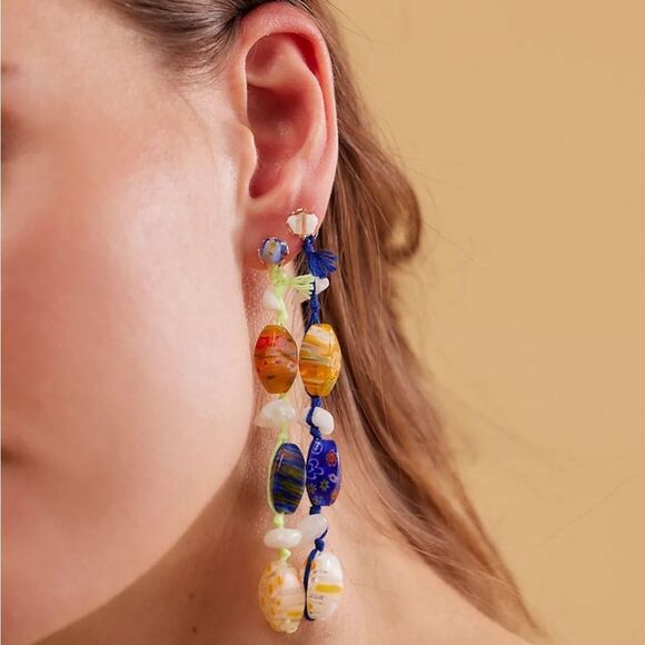 New Free People x Ariana Ost Voyage Dangle Earrings Glass Beads Long - Picture 1 of 5